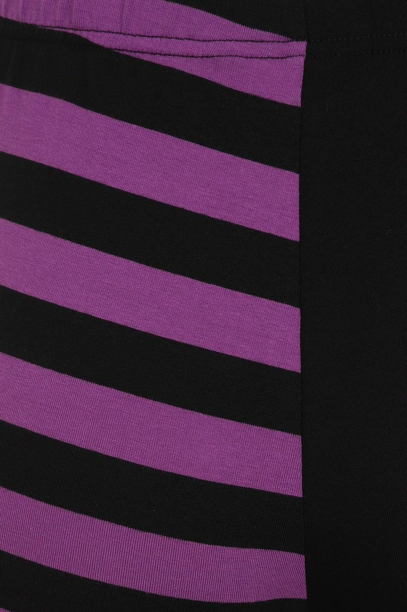 Banned Apparel Women's Leggings Half Black Half Stripes Purple - QHA UK