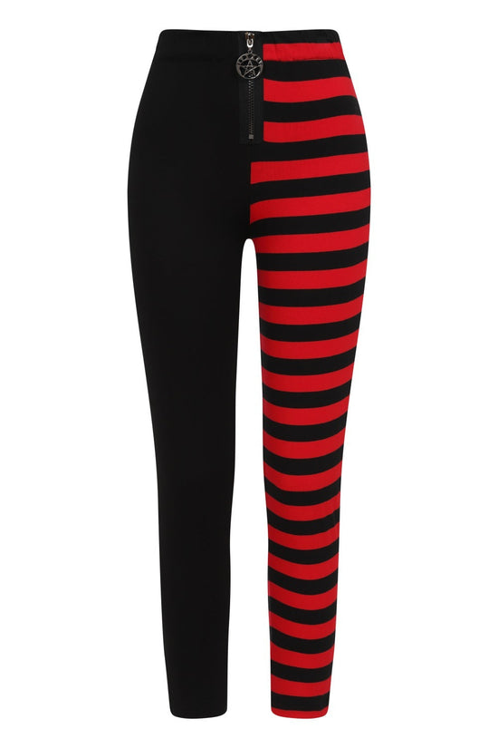 Banned Apparel Women's Leggings Half Black Half Stripes Red UK 10-18 - QHA UK