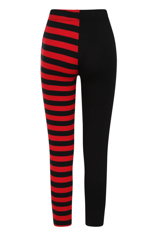 Banned Apparel Women's Leggings Half Black Half Stripes Red UK 10-18 - QHA UK