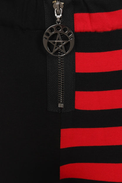 Banned Apparel Women's Leggings Half Black Half Stripes Red UK 10-18 - QHA UK