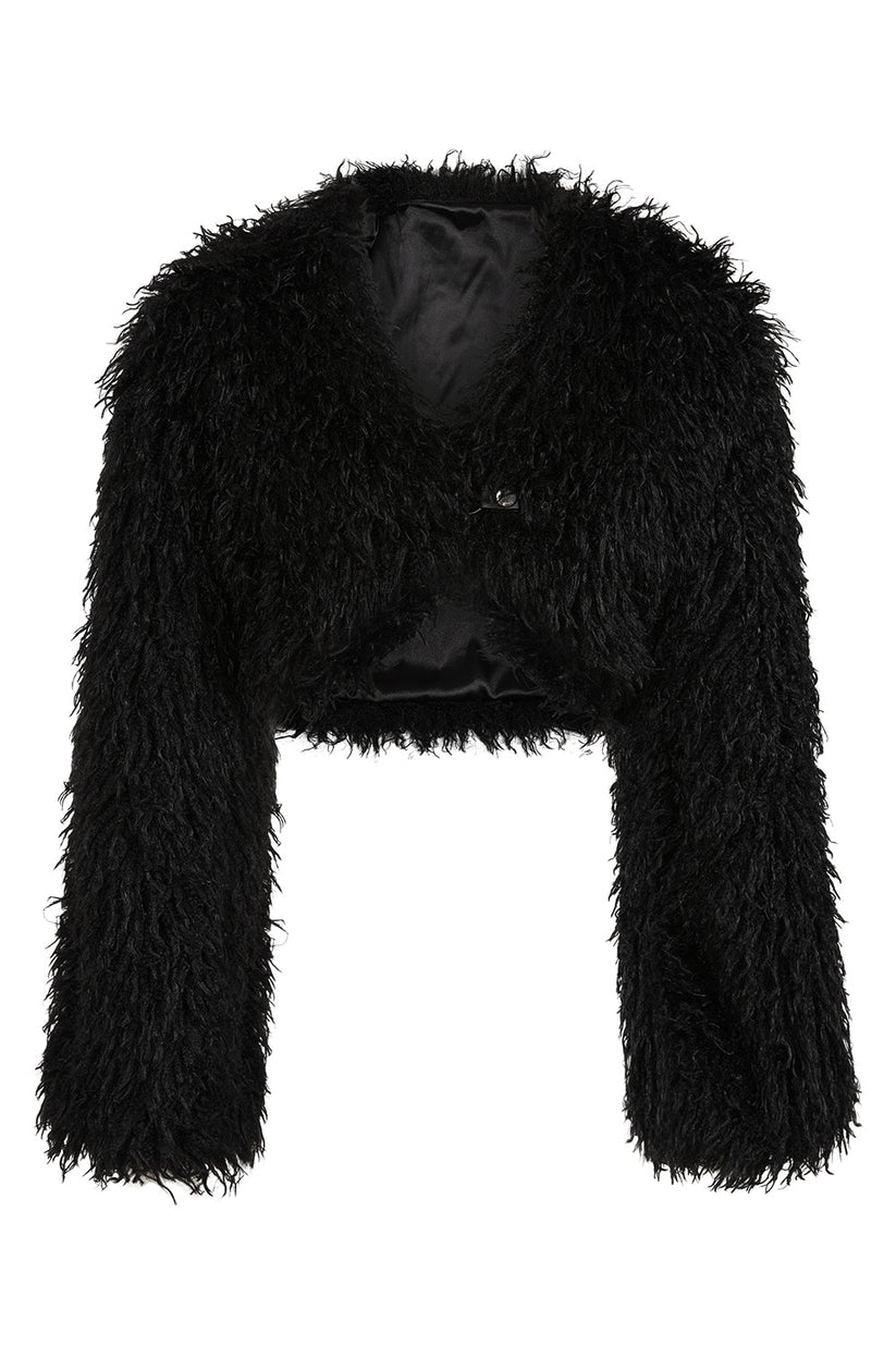 Bomber Jacket Banned Zafira Black Faux Fur Cropped UK 8-18 - QHA UK