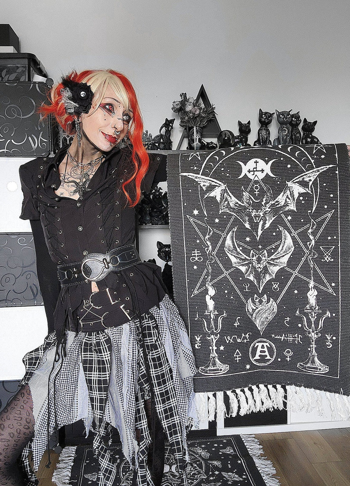 Alchemy Gothic Rug Bat Moon Phase Cotton Wall Floor Décor - QHA UK