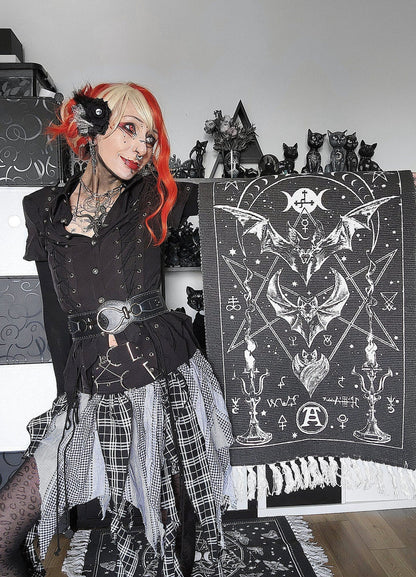 Alchemy Gothic Rug Bat Moon Phase Cotton Wall Floor Décor - QHA UK