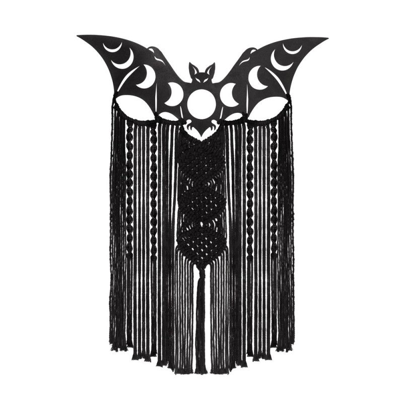 Alchemy Gothic Wall Hanging Bat Macramé Triple Moon Décor - QHA UK