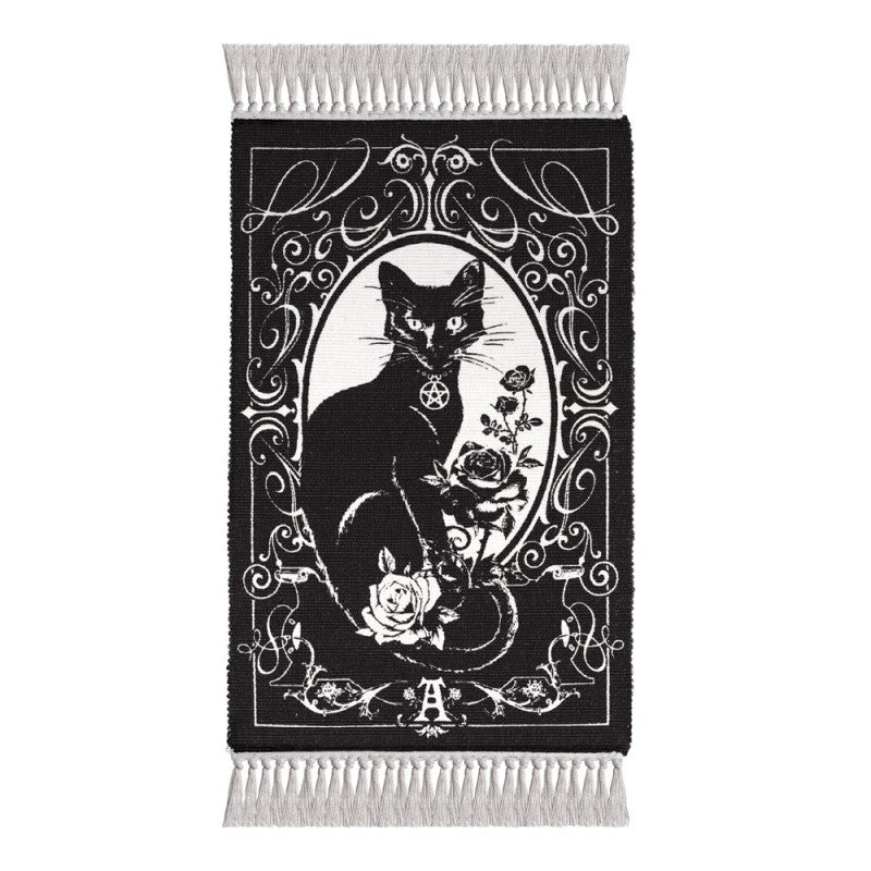 Alchemy Gothic Occult Rug Black Cat Woven Cotton Home Décor Paracelsus - QHA UK