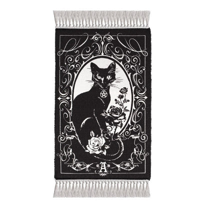 Alchemy Gothic Occult Rug Black Cat Woven Cotton Home Décor Paracelsus - QHA UK