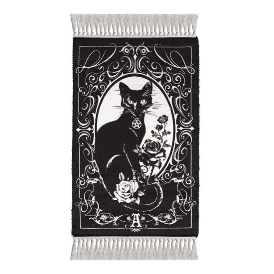 Alchemy Gothic Occult Rug Black Cat Woven Cotton Home Décor Paracelsus - QHA UK