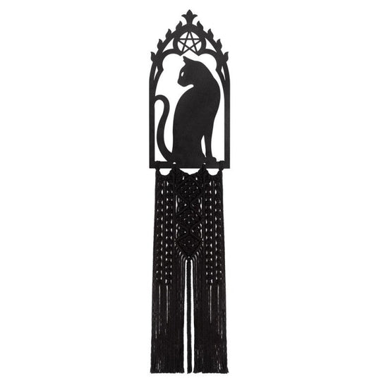Alchemy Gothic Wall Hanging Black Cat Macramé - QHA UK