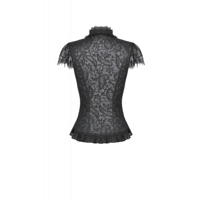 Women's Gothic Corset Top Black Floral Lace High-Neck Shoulder-Mantle - Collar Detail - QHA UK
