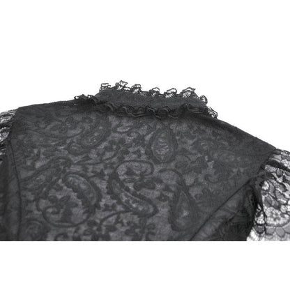 Women's Gothic Corset Top Black Floral Lace High-Neck Shoulder-Mantle - Collar Detail - QHA UK