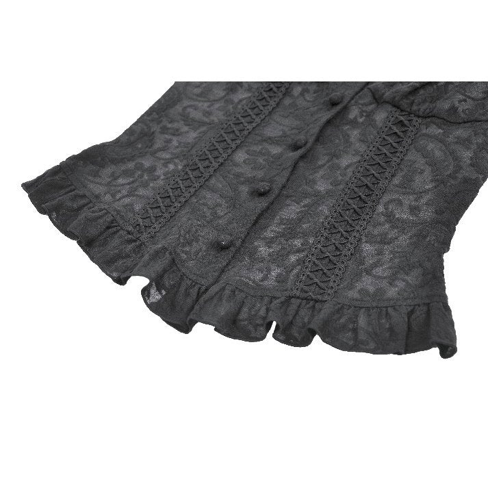 Women's Gothic Corset Top Black Floral Lace High-Neck Shoulder-Mantle - Collar Detail - QHA UK