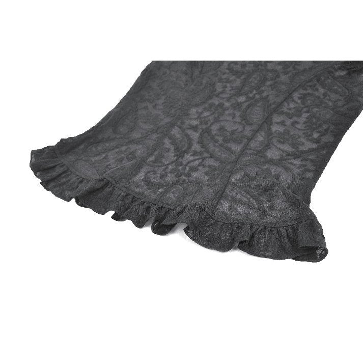 Women's Gothic Corset Top Black Floral Lace High-Neck Shoulder-Mantle - Collar Detail - QHA UK