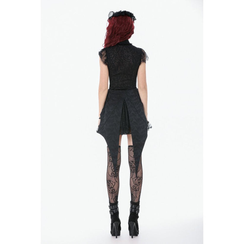 Women's Gothic Corset Top Black Floral Lace High-Neck Shoulder-Mantle - Collar Detail - QHA UK