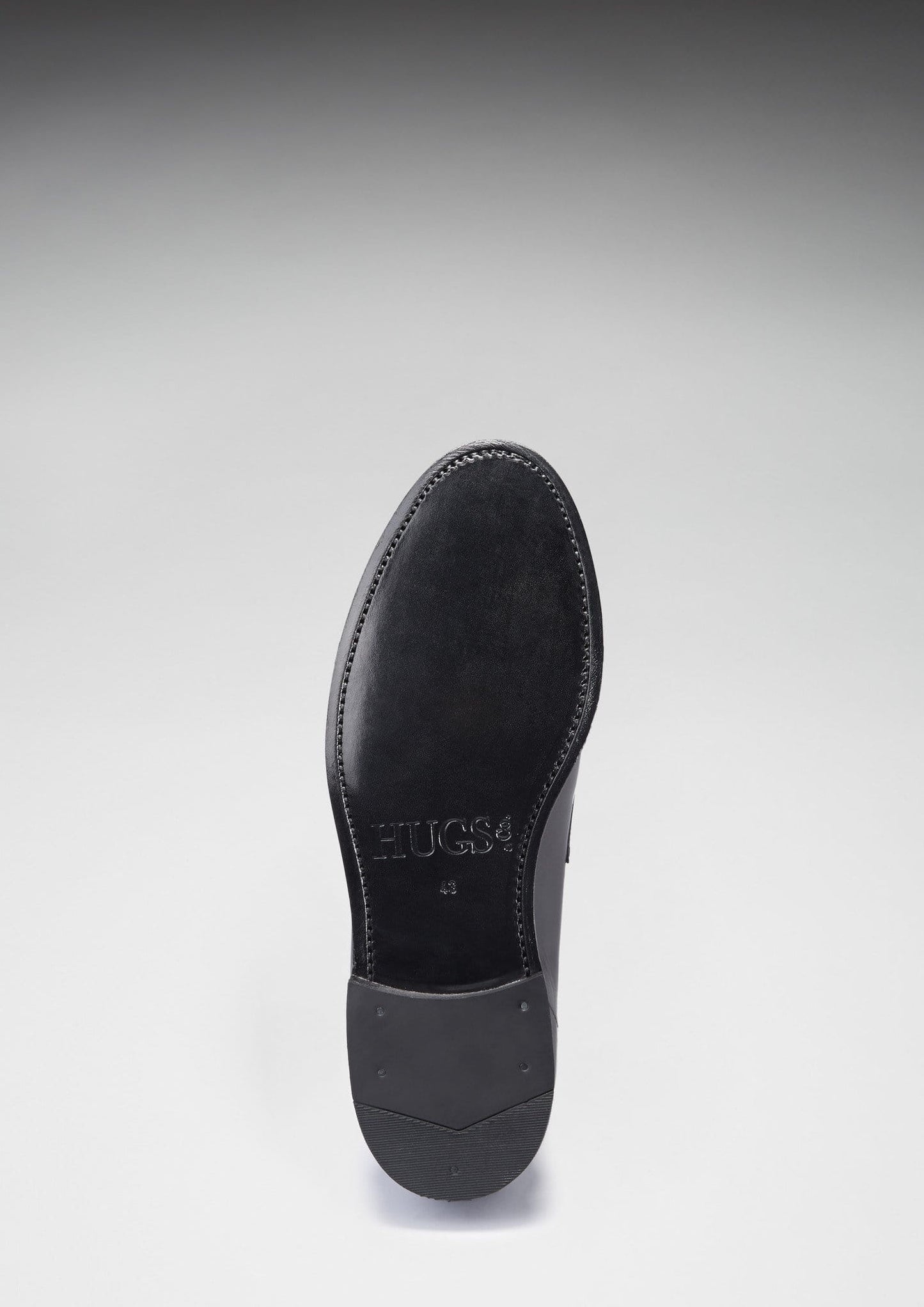 Hugs & Co Mens Black Leather Loafers Welted Leather Sole UK 7-14 - Sole Detail - QHA UK