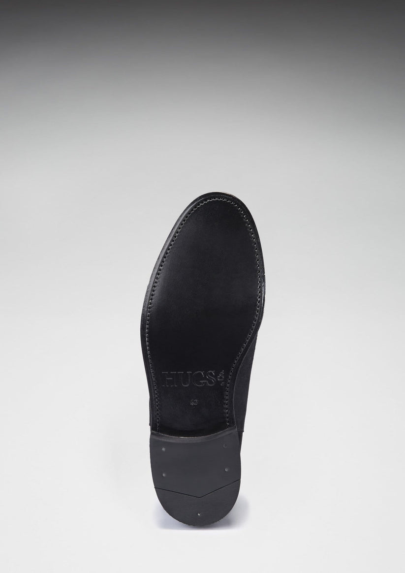 Hugs & Co Mens Black Suede Chelsea Boots Welted Leather Sole UK 7-14 - Sole Detail - QHA UK