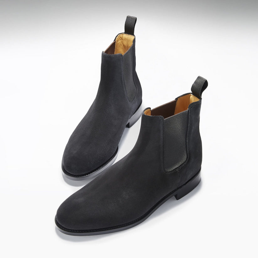 Hugs & Co Mens Black Suede Chelsea Boots Welted Leather Sole UK 7-14 - Sole Detail - QHA UK