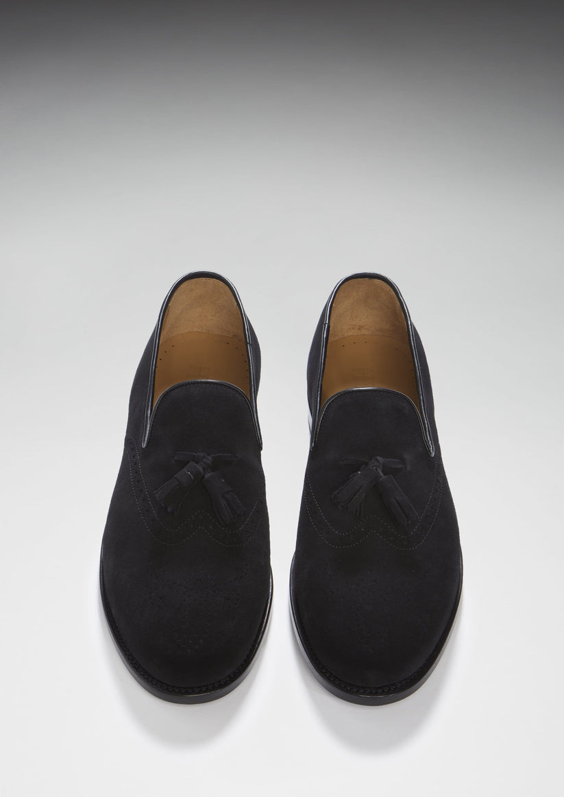 Hugs & Co Mens Black Suede Tasselled Brogues Welted Leather UK 7-14 - QHA UK