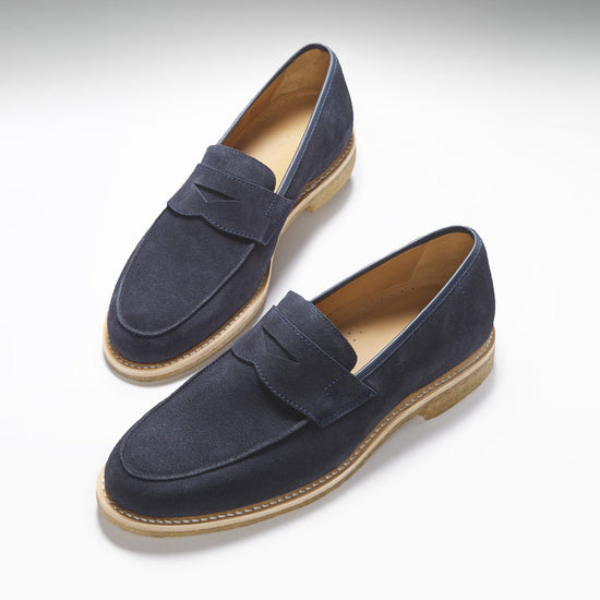 Hugs & Co Mens Blue Suede Loafers Crepe Rubber Welted Sole UK 7-14 - Sole Detail - QHA UK