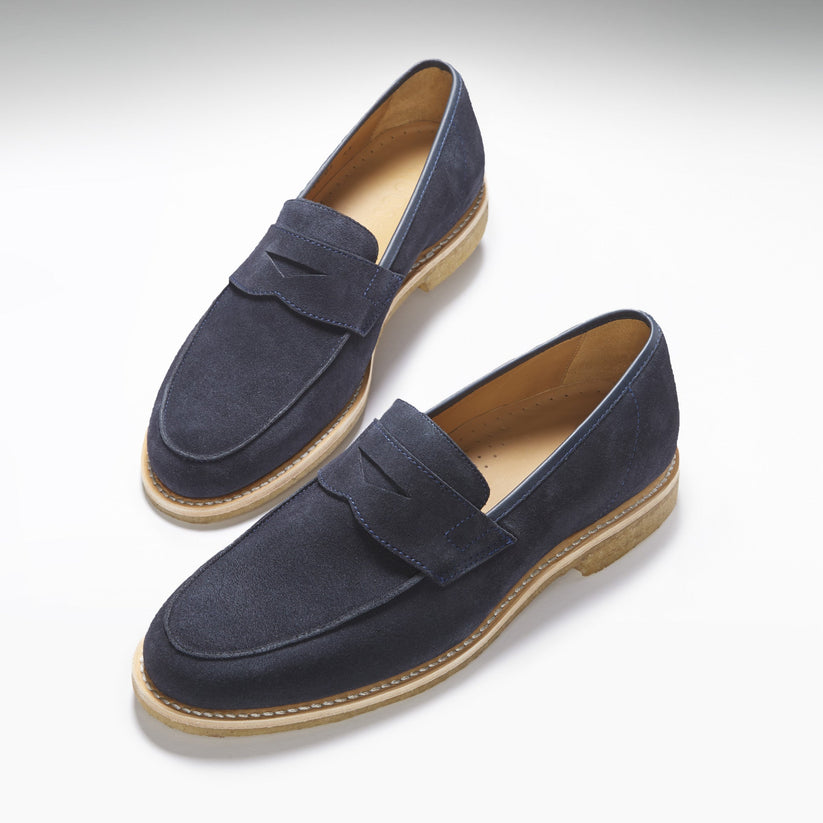 Hugs & Co Mens Blue Suede Loafers Crepe Rubber Welted Sole UK 7-14 - Sole Detail - QHA UK