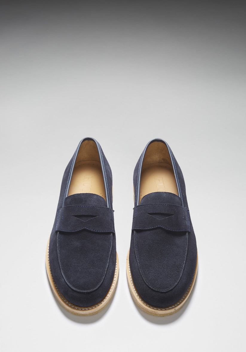 Hugs & Co Mens Blue Suede Loafers Crepe Rubber Welted Sole UK 7-14 - Sole Detail - QHA UK