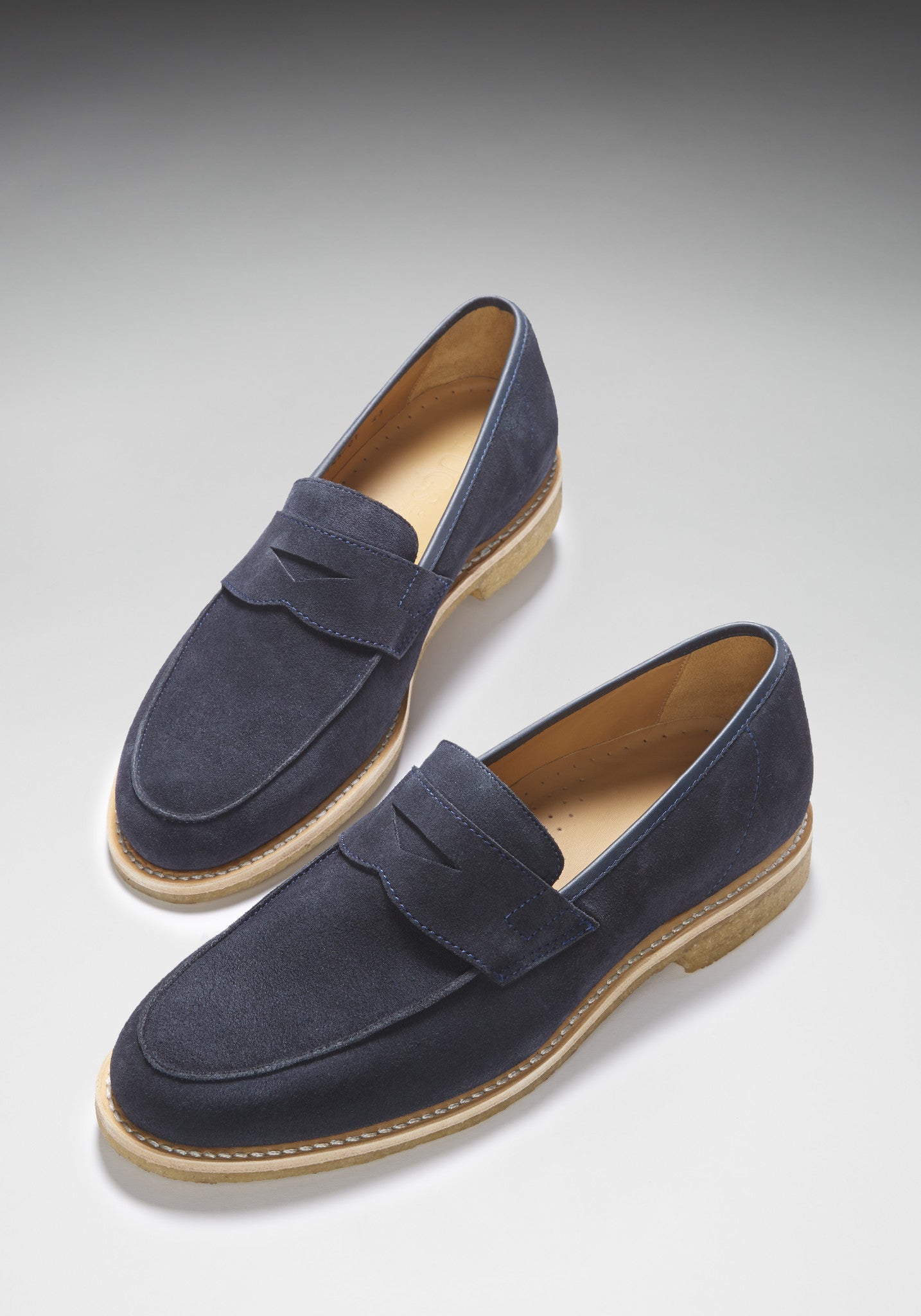 Hugs & Co Mens Blue Suede Loafers Crepe Rubber Welted Sole UK 7-14 - Sole Detail - QHA UK