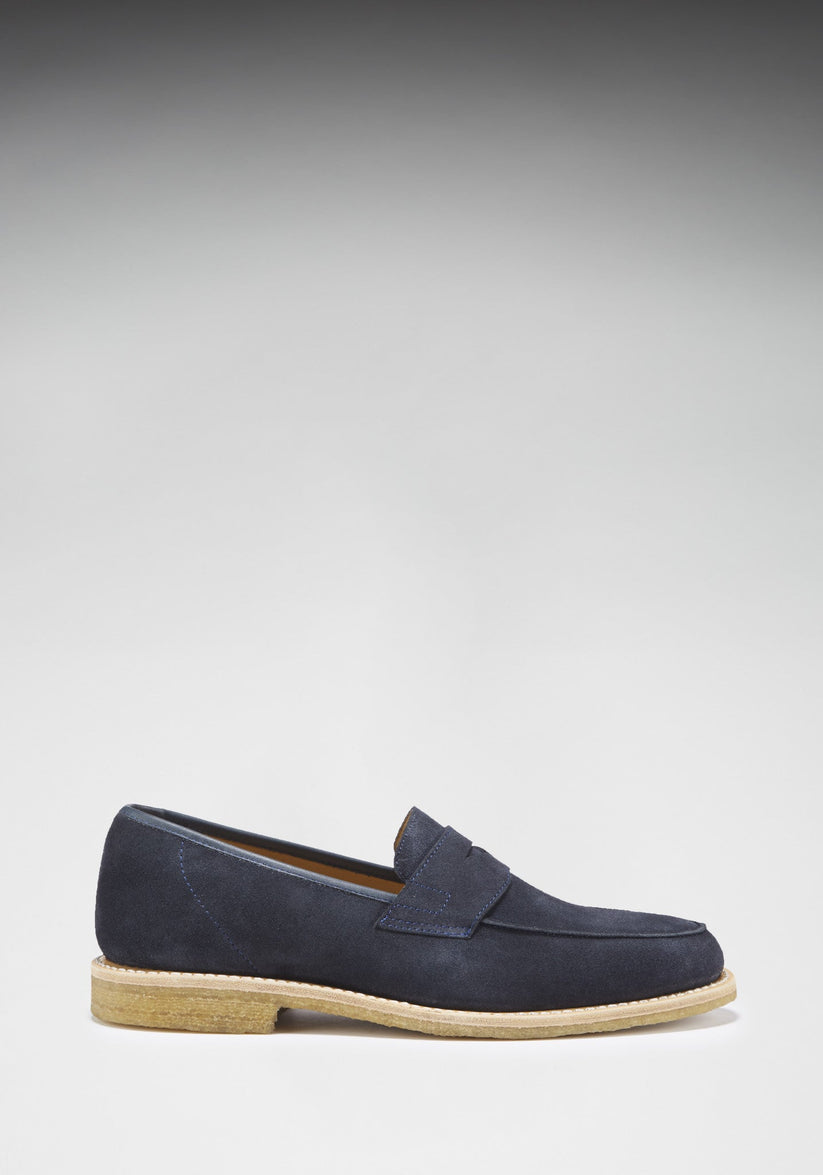 Hugs & Co Mens Blue Suede Loafers Crepe Rubber Welted Sole UK 7-14 - Sole Detail - QHA UK