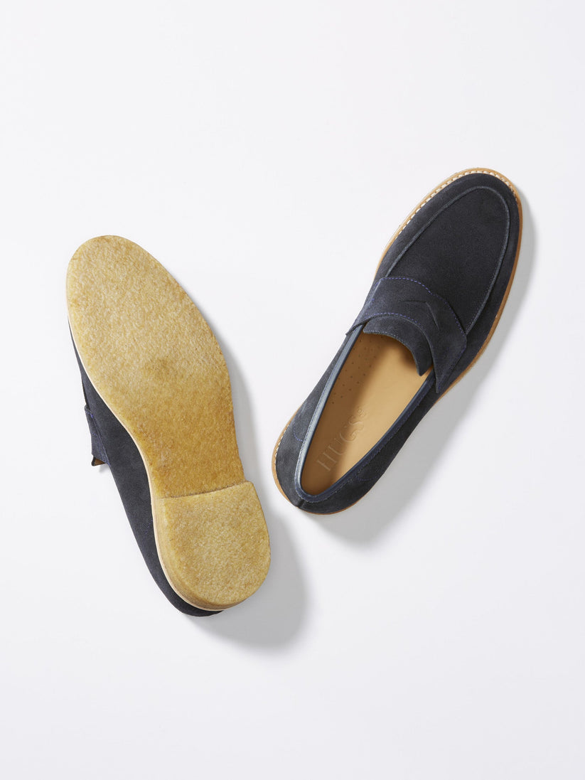 Hugs & Co Mens Blue Suede Loafers Crepe Rubber Welted Sole UK 7-14 - Sole Detail - QHA UK