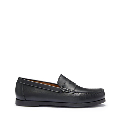 Hugs & Co Mens Boat Loafers Black Leather UK 7-14 - QHA UK