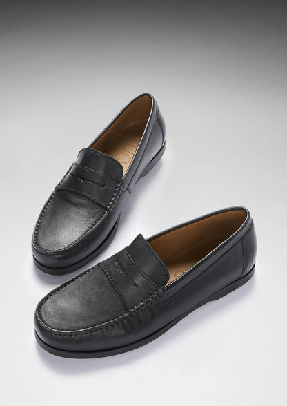 Hugs & Co Mens Boat Loafers Black Leather UK 7-14 - QHA UK