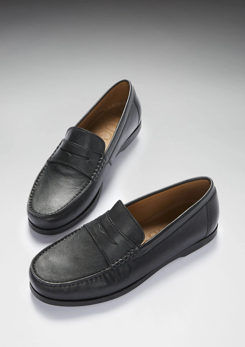 Hugs & Co Mens Boat Loafers Black Leather UK 7-14 - QHA UK