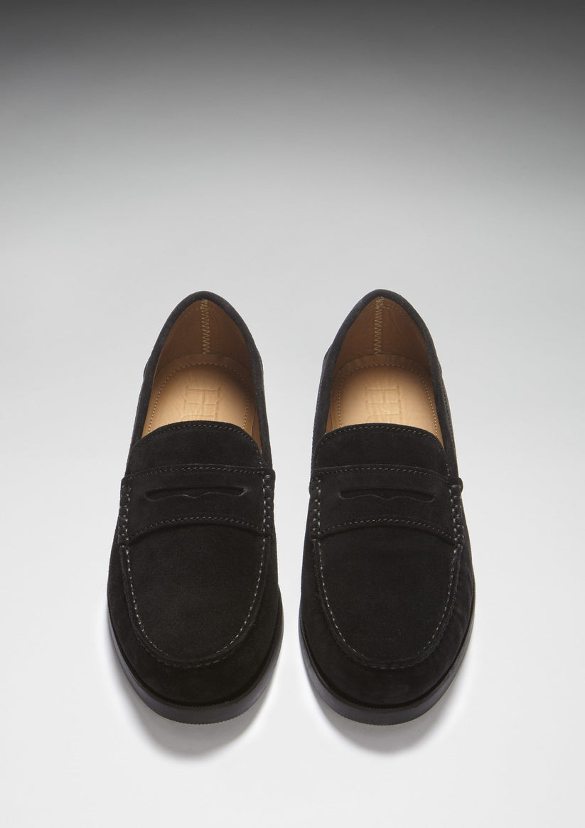 Hugs & Co Mens Boat Loafers Black Suede UK 7-14 - QHA UK