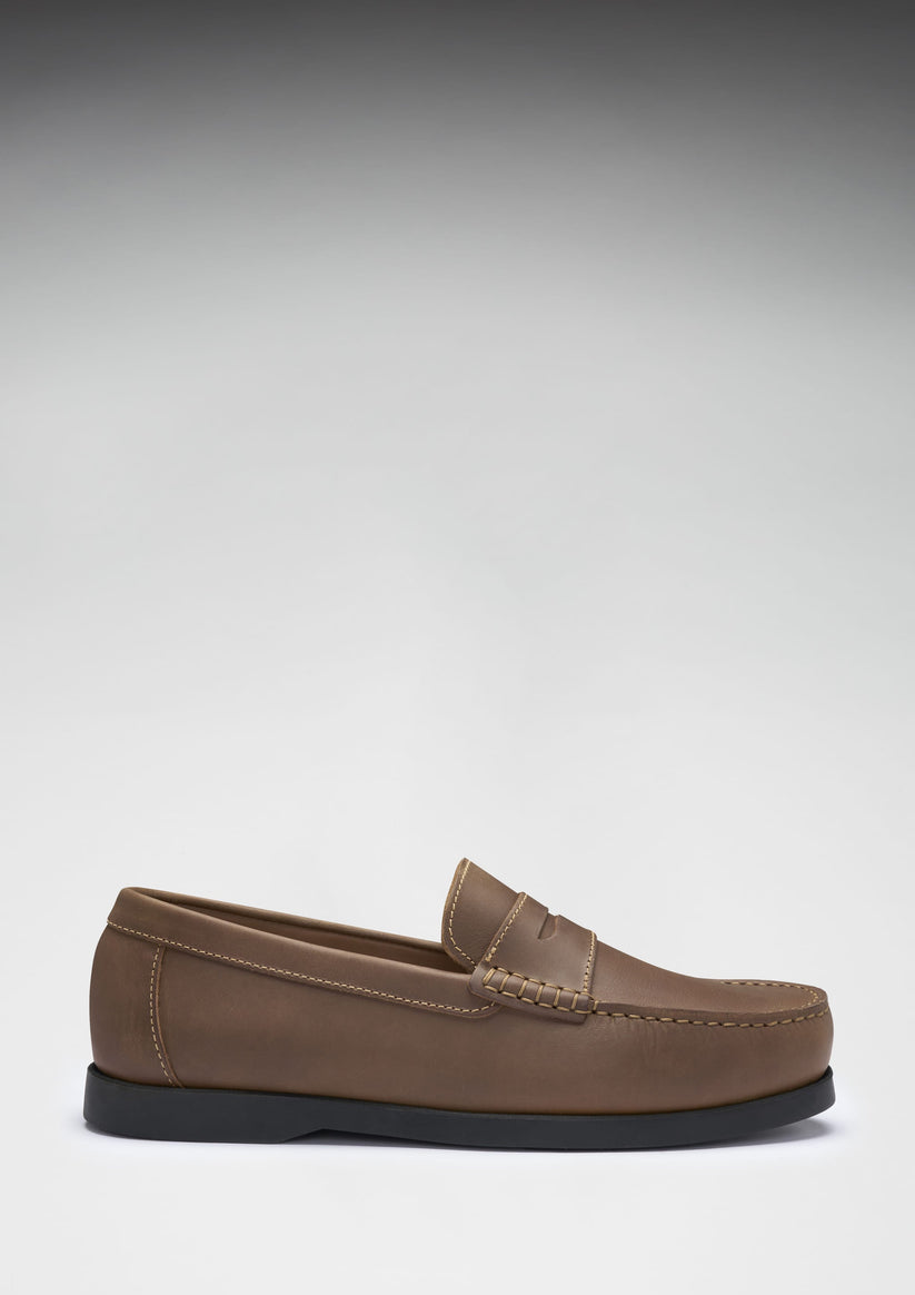 Hugs & Co Mens Boat Loafers Light Brown Leather UK 7-14 - QHA UK