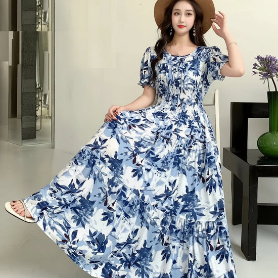 Womens Cotton Floral Boho Ankle Length Beach Dress One Size - QHA UK
