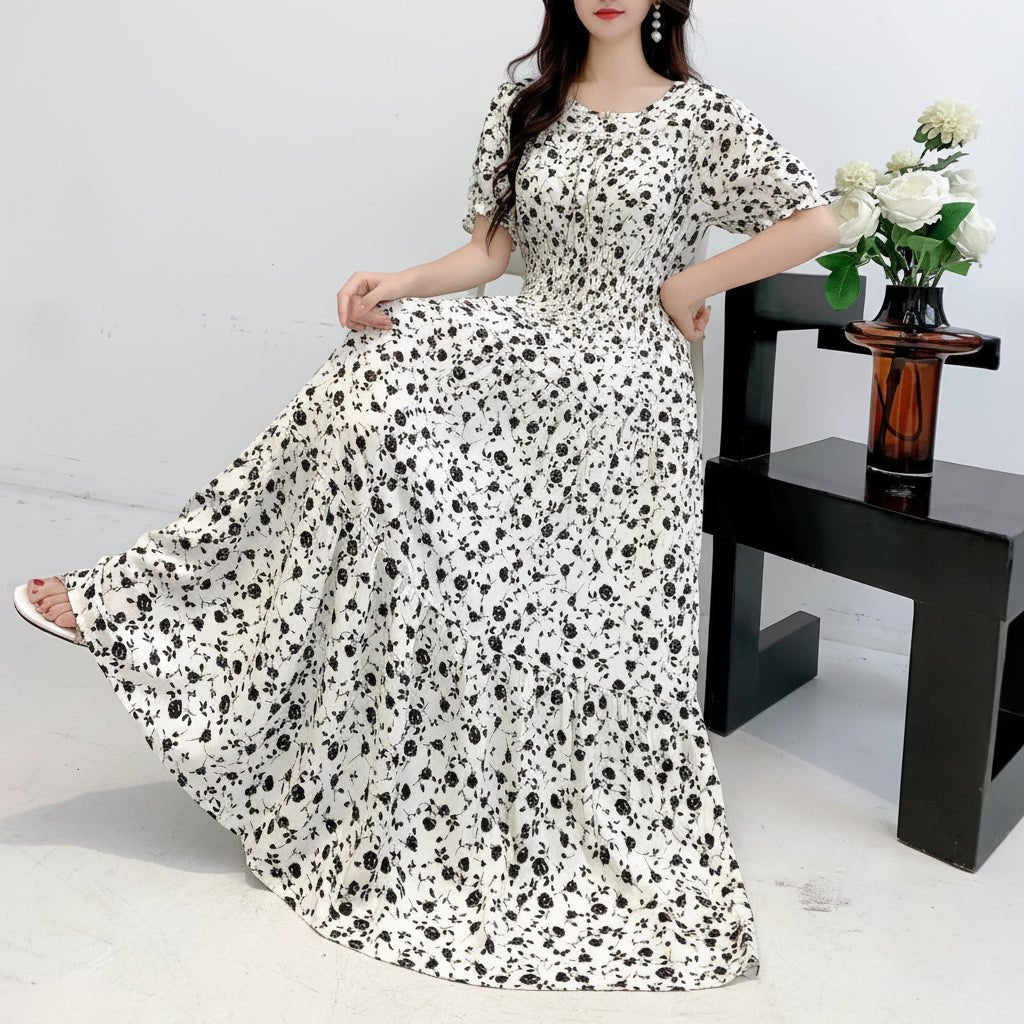 Womens Cotton Floral Boho Ankle Length Beach Dress One Size - QHA UK