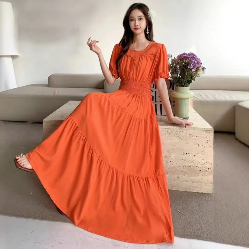 Womens Cotton Floral Boho Ankle Length Beach Dress One Size - QHA UK