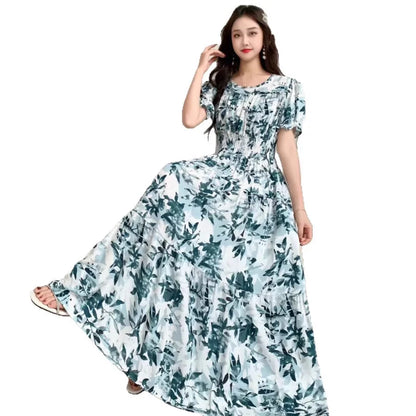 Womens Cotton Floral Boho Ankle Length Beach Dress One Size - QHA UK