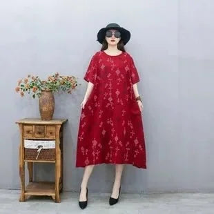 Womens Cotton Floral Boho Ankle Length Beach Dress One Size - QHA UK