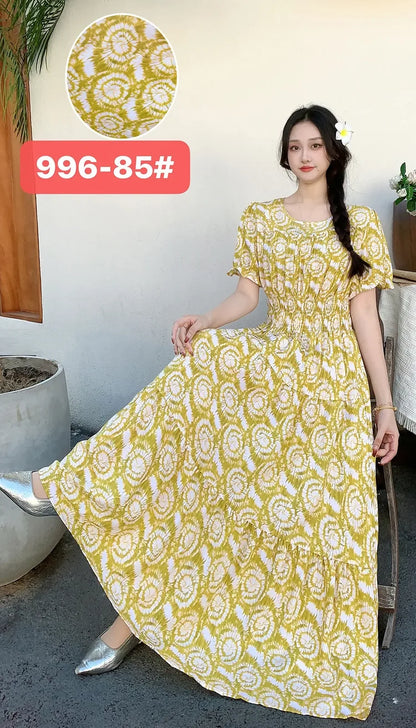 Womens Cotton Floral Boho Ankle Length Beach Dress One Size - QHA UK