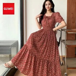 Womens Cotton Floral Boho Ankle Length Beach Dress One Size - QHA UK