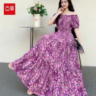Womens Cotton Floral Boho Ankle Length Beach Dress One Size - QHA UK