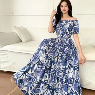 Womens Cotton Floral Boho Ankle Length Beach Dress One Size - QHA UK