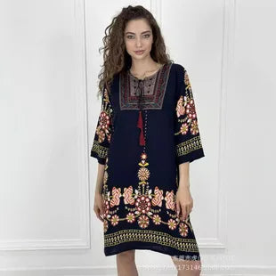 Womens Cotton Floral Boho Ankle Length Beach Dress One Size - QHA UK