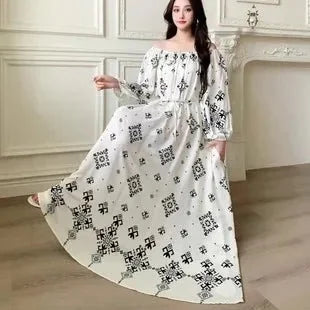 Womens Cotton Floral Boho Ankle Length Beach Dress One Size - QHA UK
