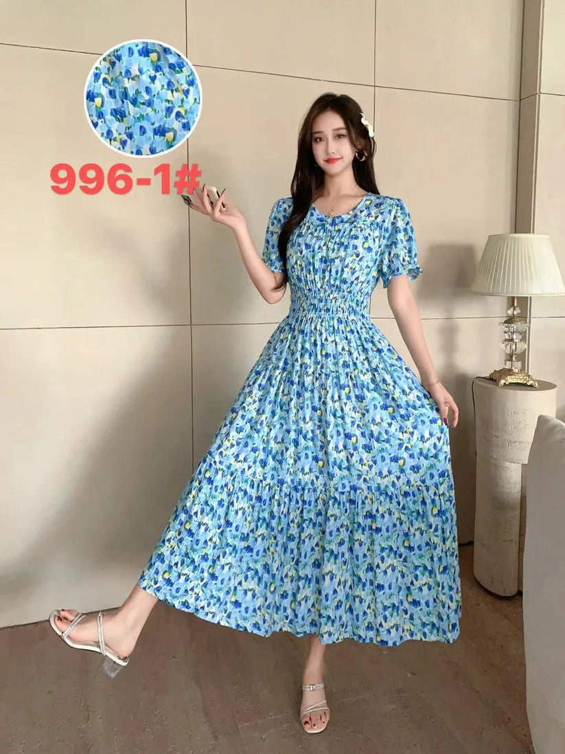 Womens Cotton Floral Boho Ankle Length Beach Dress One Size - QHA UK