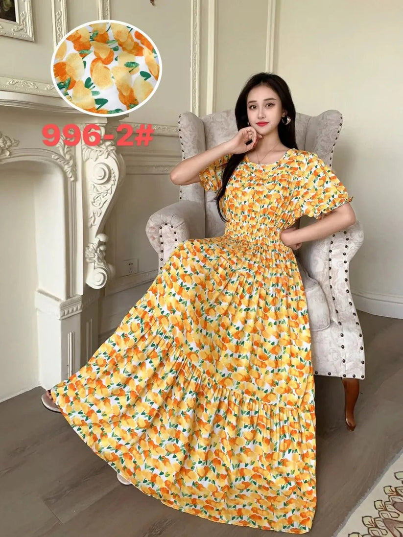 Womens Cotton Floral Boho Ankle Length Beach Dress One Size - QHA UK