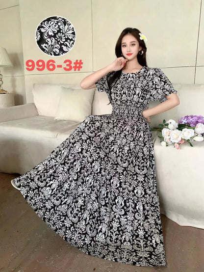 Womens Cotton Floral Boho Ankle Length Beach Dress One Size - QHA UK