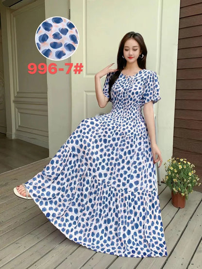 Womens Cotton Floral Boho Ankle Length Beach Dress One Size - QHA UK