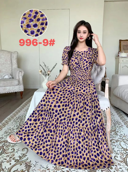 Womens Cotton Floral Boho Ankle Length Beach Dress One Size - QHA UK