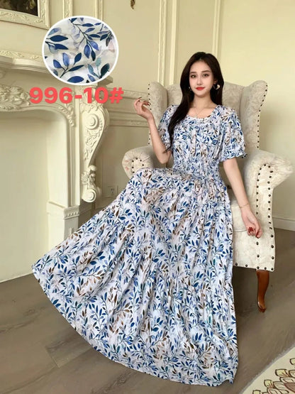 Womens Cotton Floral Boho Ankle Length Beach Dress One Size - QHA UK