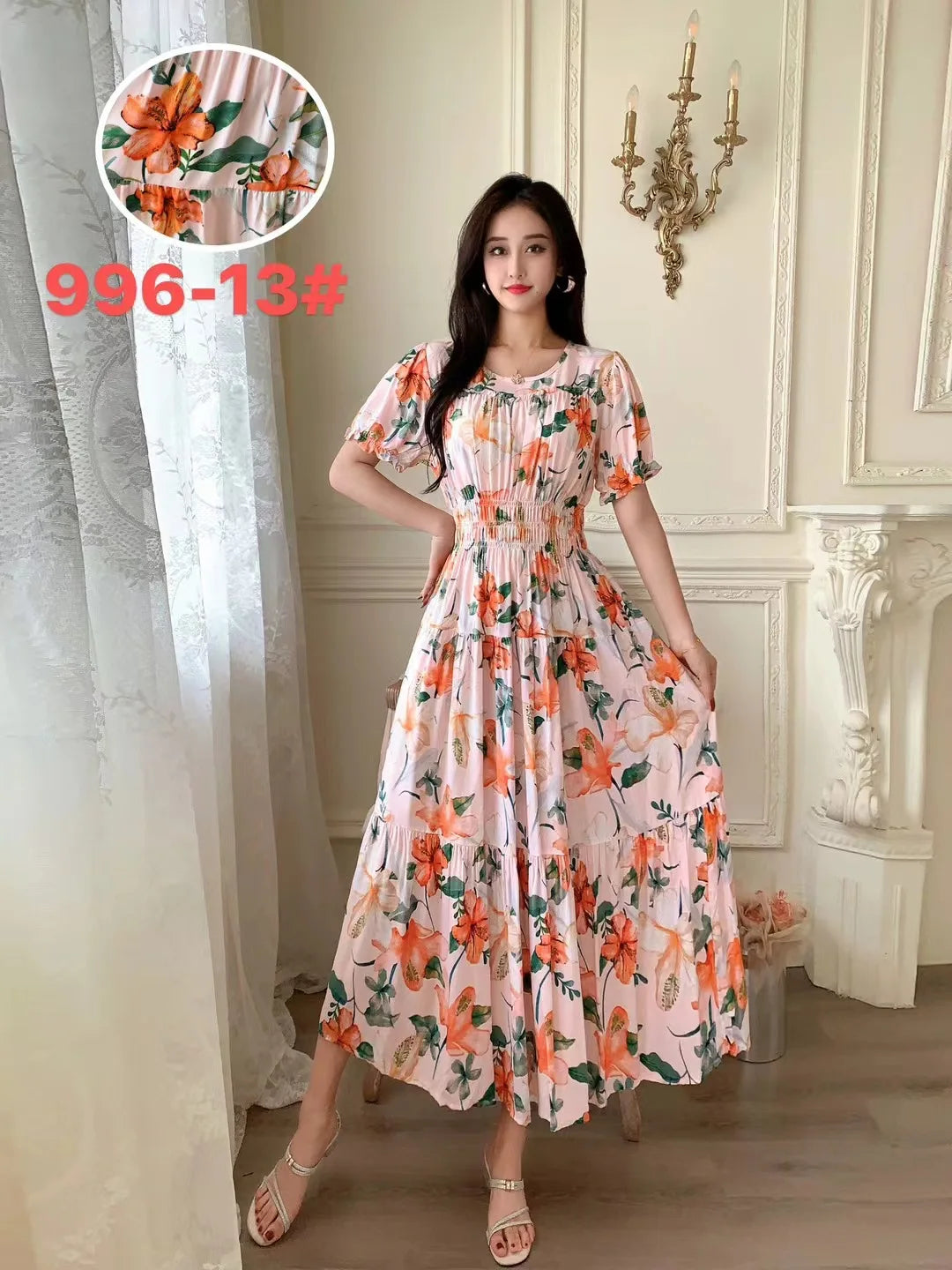 Womens Cotton Floral Boho Ankle Length Beach Dress One Size - QHA UK